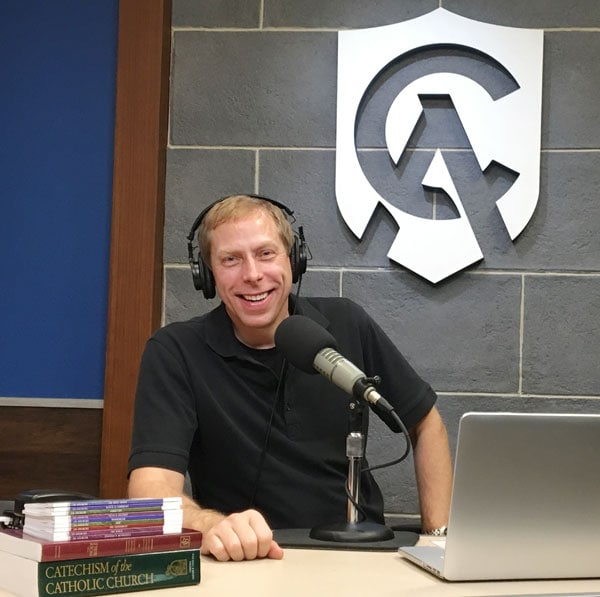 Patrick Novecosky takes a turn behind the host's mic in the Catholic Answers studio